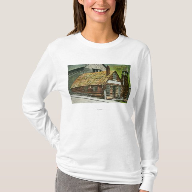 Exterior View of Log Cabin Soda Works, Church T-Shirt (Front)