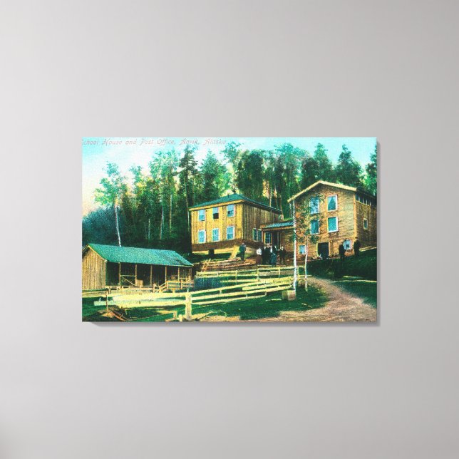 Exterior View of School House and Post Office Canvas Print (Front)