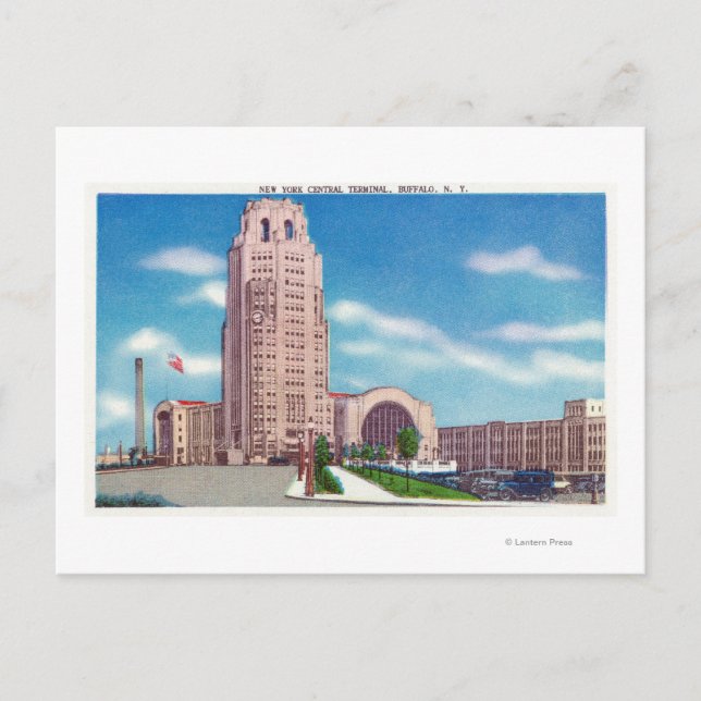 Exterior View of the NY Central Terminal Bldg Postcard (Front)