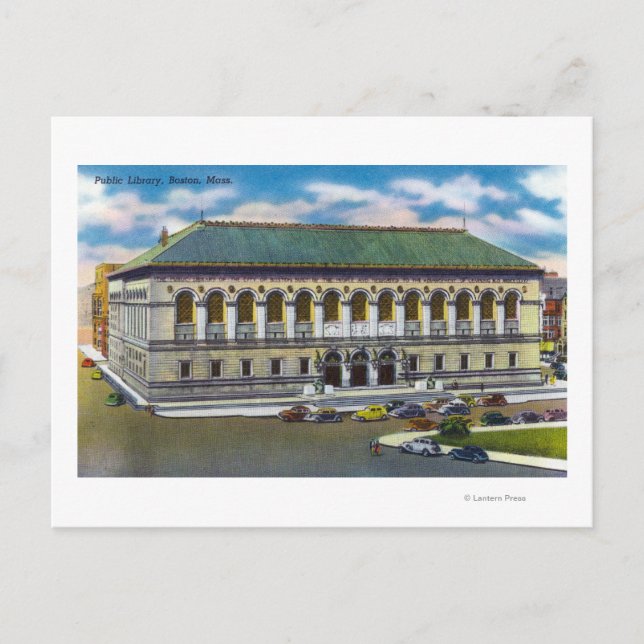 Exterior View of the Public Library Postcard (Front)