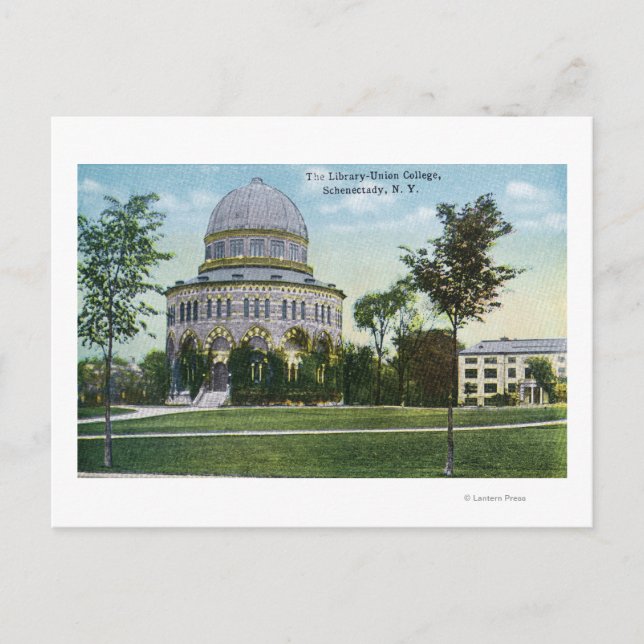 Exterior View of Union College Library Postcard (Front)