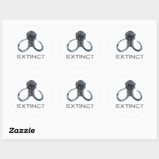 Extinct Woolly Mammoth Fossil Head Version 1 Classic Round Sticker (Sheet)