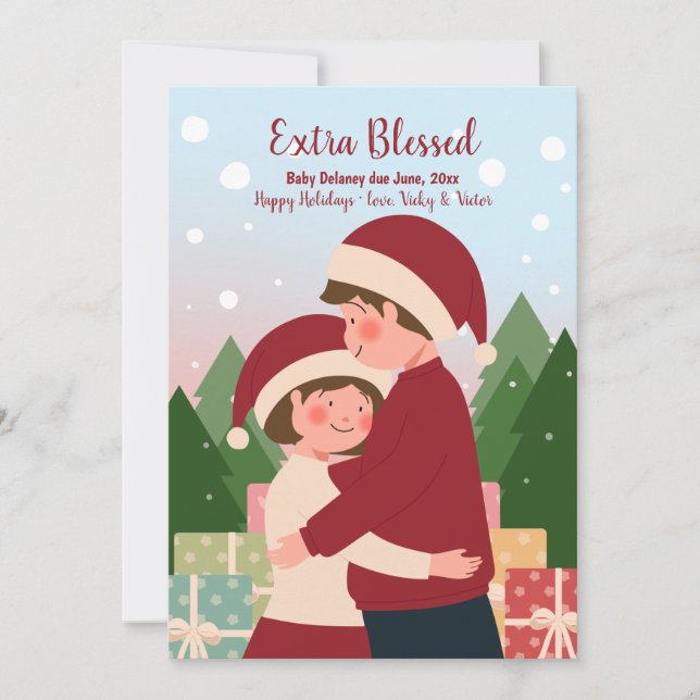 Extra Blessed Christmas Pregnancy Holiday Card (Front)