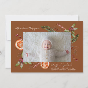 Extra Cheer Terracotta Holiday Baby Photo Birth Announcement