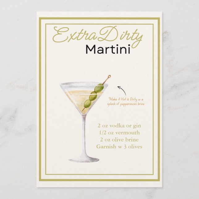 Extra Dirty Martini Recipe Card (Front)