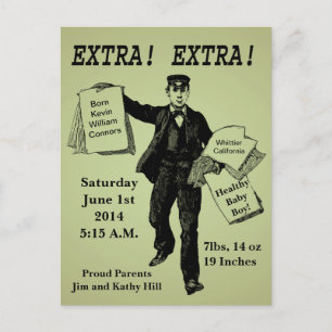 Extra! Extra! Vintage Newspaper Baby Annoucement Postcard