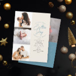 Extra Joy Photo Blue Holiday Birth Announcement<br><div class="desc">Present your baby to the world in style with this minimalist birth announcement this holiday season. Featuring template spaces for 4 images and 100% of text is editable.</div>