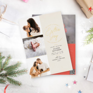 Extra Joy Photo Red Holiday Birth Announcement