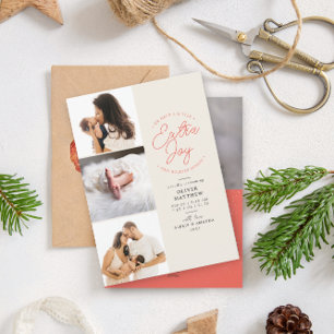 Extra Joy Photo Red Holiday Birth Announcement