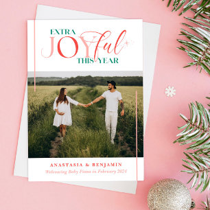 Extra Joyful Pink Vintage Pregnancy Holiday Card