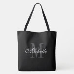 Extra large big black tote bag with chic monogram<br><div class="desc">Extra large big black tote bag with chic monogram. Elegant monogrammed shoulder bag for shopping,  groceries,  office,  books,  sports,  wedding and more. Classy black and white typography design template. Double sided all over print with black handles. Chic Birthday gift ideas for women.</div>