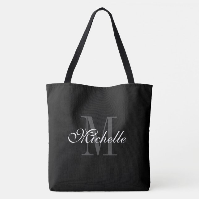 Extra large big black tote bag with chic monogram (Back)