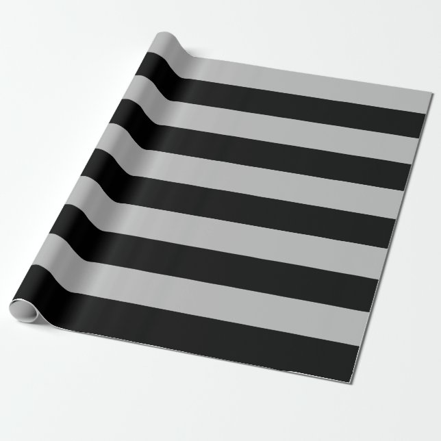 Extra Large Black and Gray Stripes Wrapping Paper (Unrolled)
