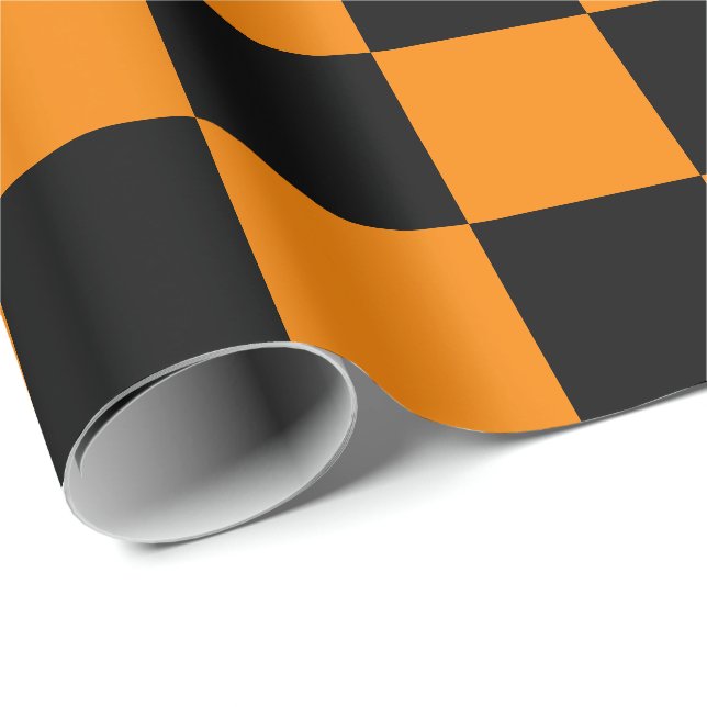 Extra Large Black and Orange Checks Wrapping Paper (Roll Corner)