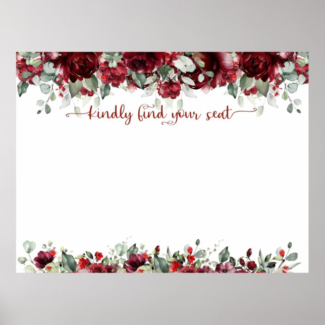 Extra Large Blank Red Peony Seating Chart (Front)