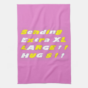 Extra Large Hugs design pink yellow white graphics Tea Towel