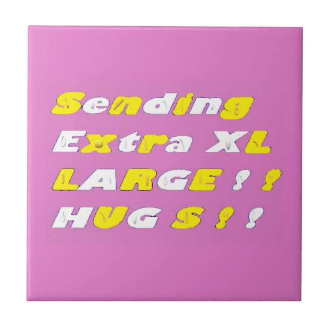 Extra Large Hugs design pink yellow white graphics Tile (Front)