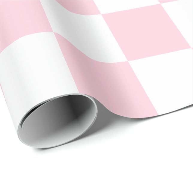 Extra Large Light Pink and White Checks Wrapping Paper (Roll Corner)
