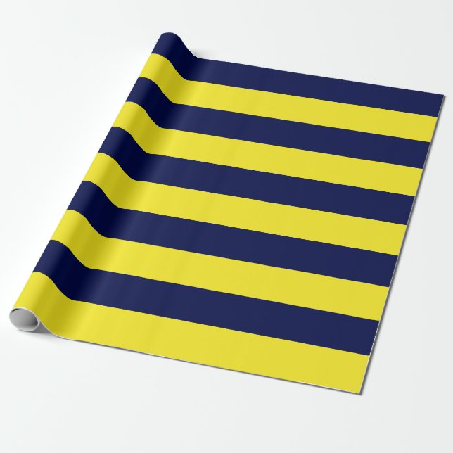 Extra Large Navy Blue and Yellow Stripes Wrapping Paper (Unrolled)