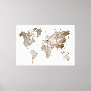 Extra large Neutral Color World Map Canvas Print