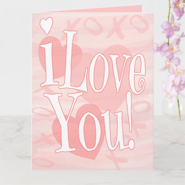 Extra Large Pink I Love You With Hearts Card (Orchid)