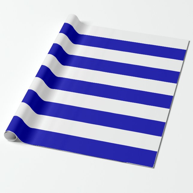 Extra Large Royal Blue and White Stripes Wrapping Paper (Unrolled)