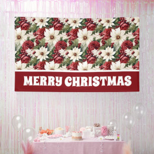 Extra Large Vintage Rustic Christmas Flowers Banner