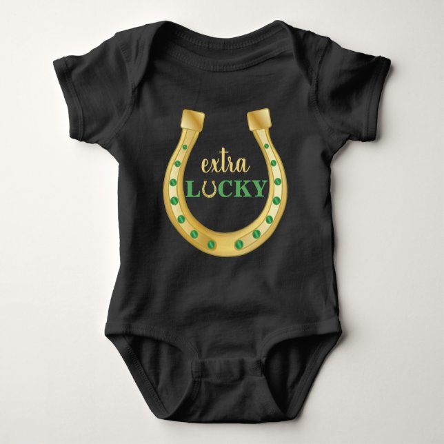 Extra Lucky Horseshoe St. Patrick's Day Baby Bodysuit (Front)