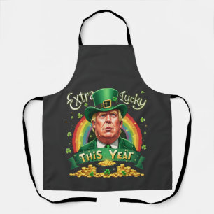 Extra Lucky This Year St Patrick Day Trump Leopard Apron