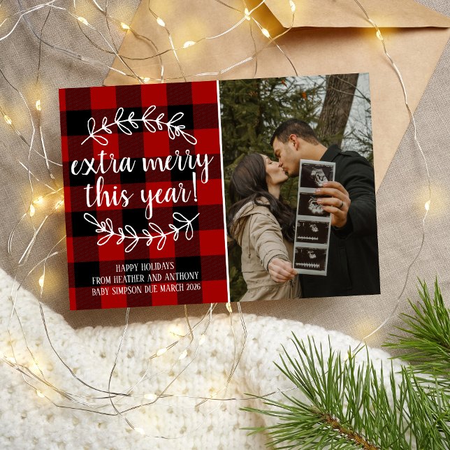 Extra Merry Holidays Christmas Pregnancy Photo Holiday Card (Creator Uploaded)