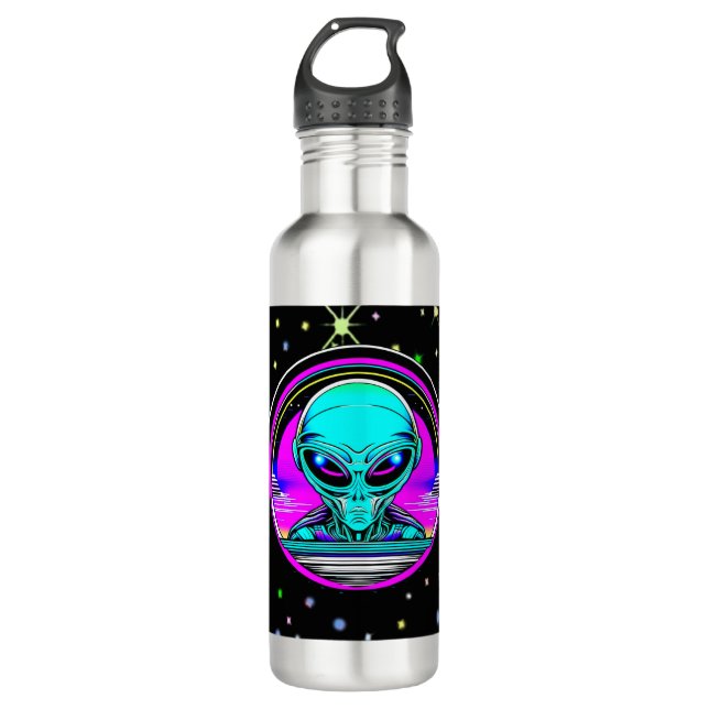 Extra Terrestrial Alien Flying a UFO 710 Ml Water Bottle (Front)
