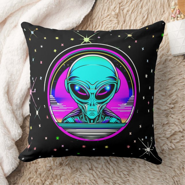 Extra Terrestrial Alien Flying a UFO Cushion (Blanket)