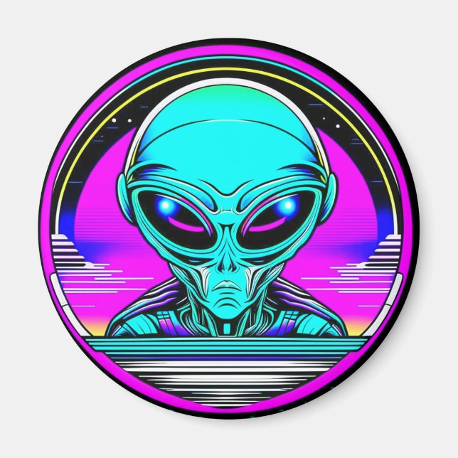 Extra Terrestrial Alien Flying a UFO Magnet (Front)