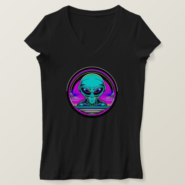 Extra Terrestrial Alien Flying a UFO T-Shirt (Design Front)