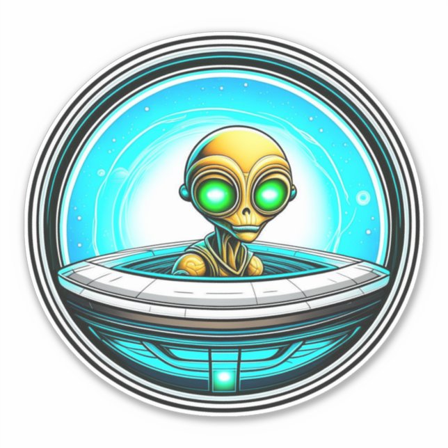 Extra Terrestrial Alien Flying in a UFO (Front)