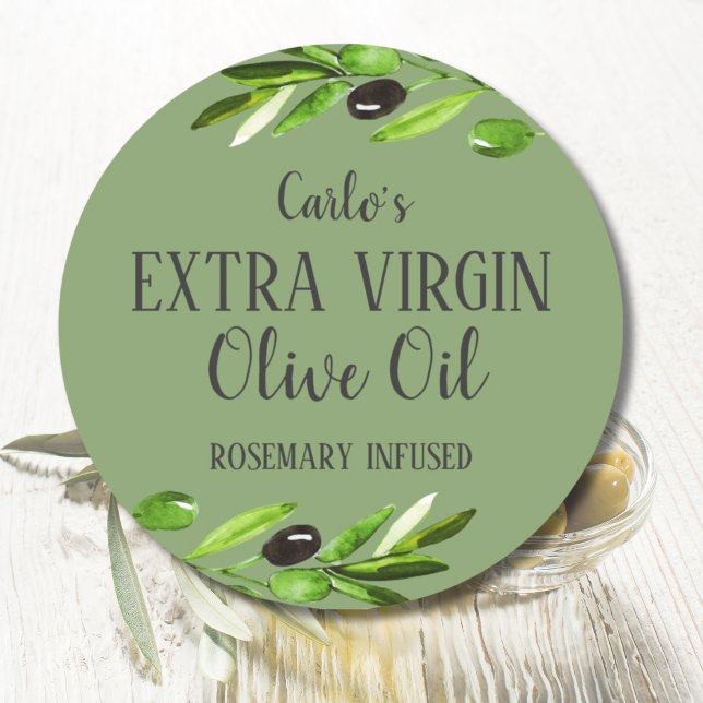 Extra Virgin Olive Oil Bottle Modern Green Product Classic Round Sticker (Extra Virgin Olive Oil Bottle Modern Green Product Classic Round Sticker)
