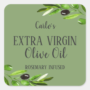 Extra Virgin Olive Oil Bottle Modern Green Product Square Sticker