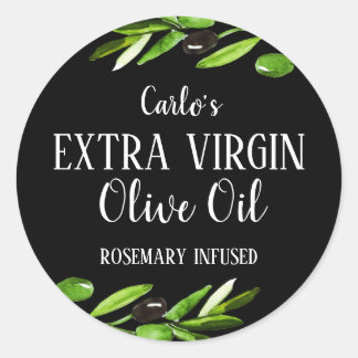 Extra Virgin Olive Oil Bottle Modern Simple Black Classic Round Sticker
