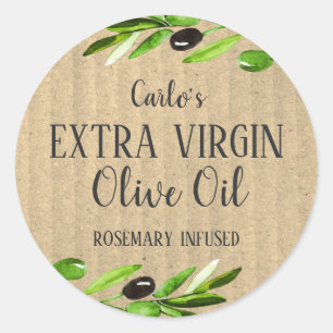 Extra Virgin Olive Oil Bottle Rustic Kraft Product Classic Round Sticker