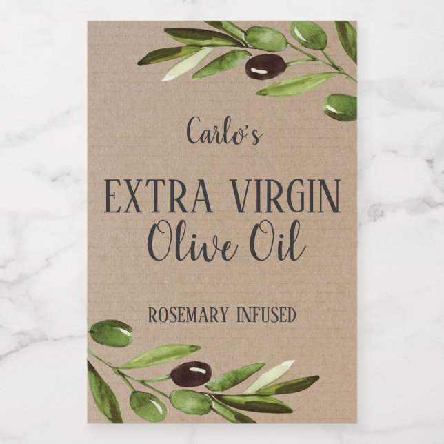 Extra Virgin Olive Oil Bottle Rustic Product Label (Single Label)