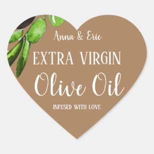 Extra Virgin Olive Oil Elegant Modern Wedding Heart Sticker