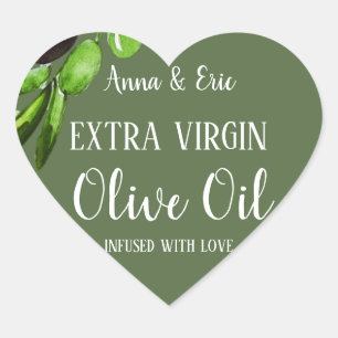 Extra Virgin Olive Oil Elegant Modern Wedding Heart Sticker