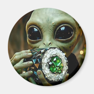 Extraterrestrial Alien and Crystalline Food Sketch Magnet