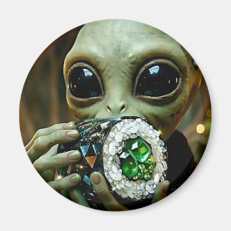 Extraterrestrial Alien and Crystalline Food Sketch Magnet