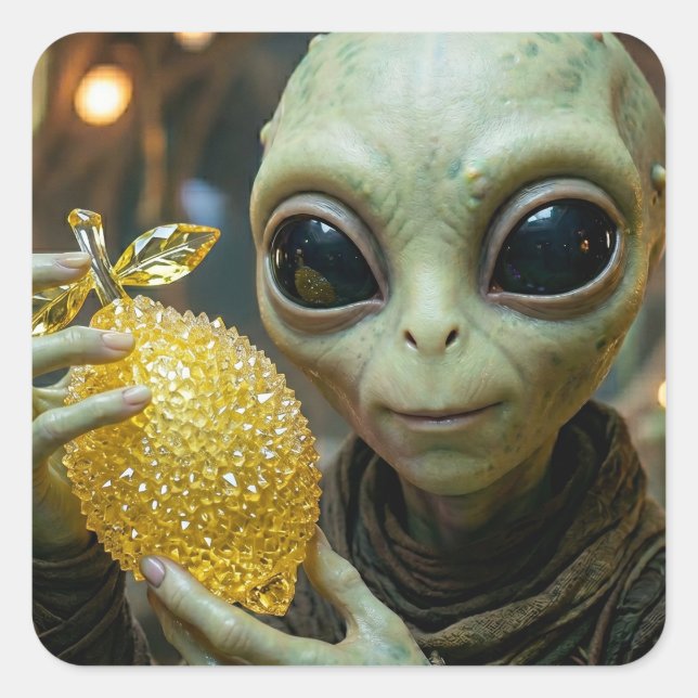 Extraterrestrial Alien and Crystalline Lemon   Square Sticker (Front)