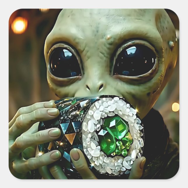 Extraterrestrial Alien and Crystalline Sushi   Square Sticker (Front)