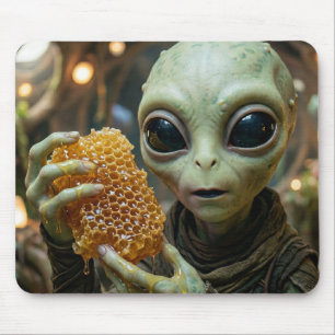 Extraterrestrial Alien Being with Honeycomb Mouse Pad