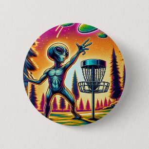 Extraterrestrial Alien Disc Golfing  6 Cm Round Badge