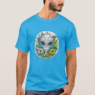 Extraterrestrial Alien in Flowers Starry Night T-Shirt