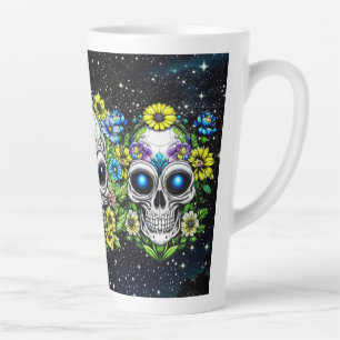 Extraterrestrial Alien Skulls and Flowers  Latte Mug